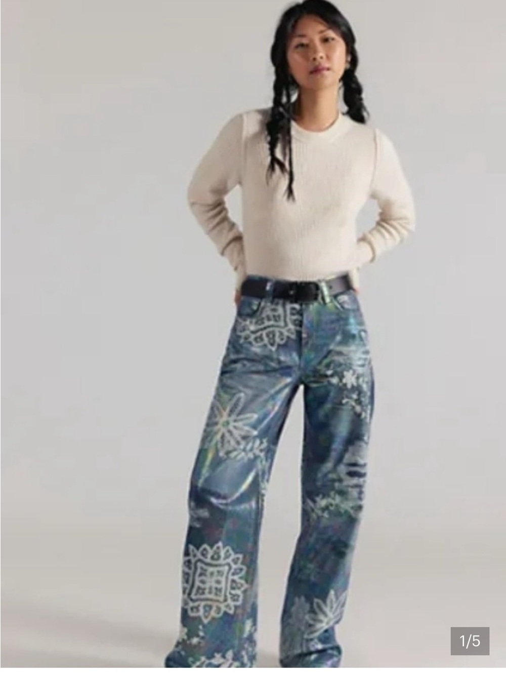 NWT. We The Free Tinsley printed high-rise illusions jeans, Lace Luster .